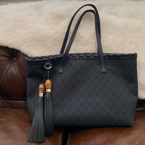 gucci black canvas tote